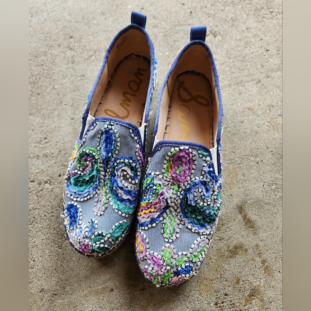 Sam Edelman Blue and Green Sneakers with Intricate Design